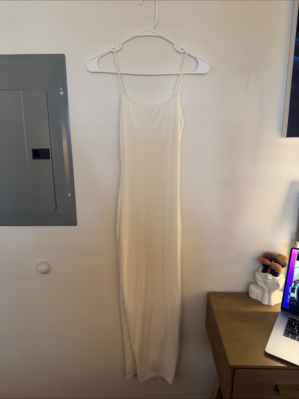 Women's Cream Slip Maxi Dress - Minimal Strappy Design, Windsor